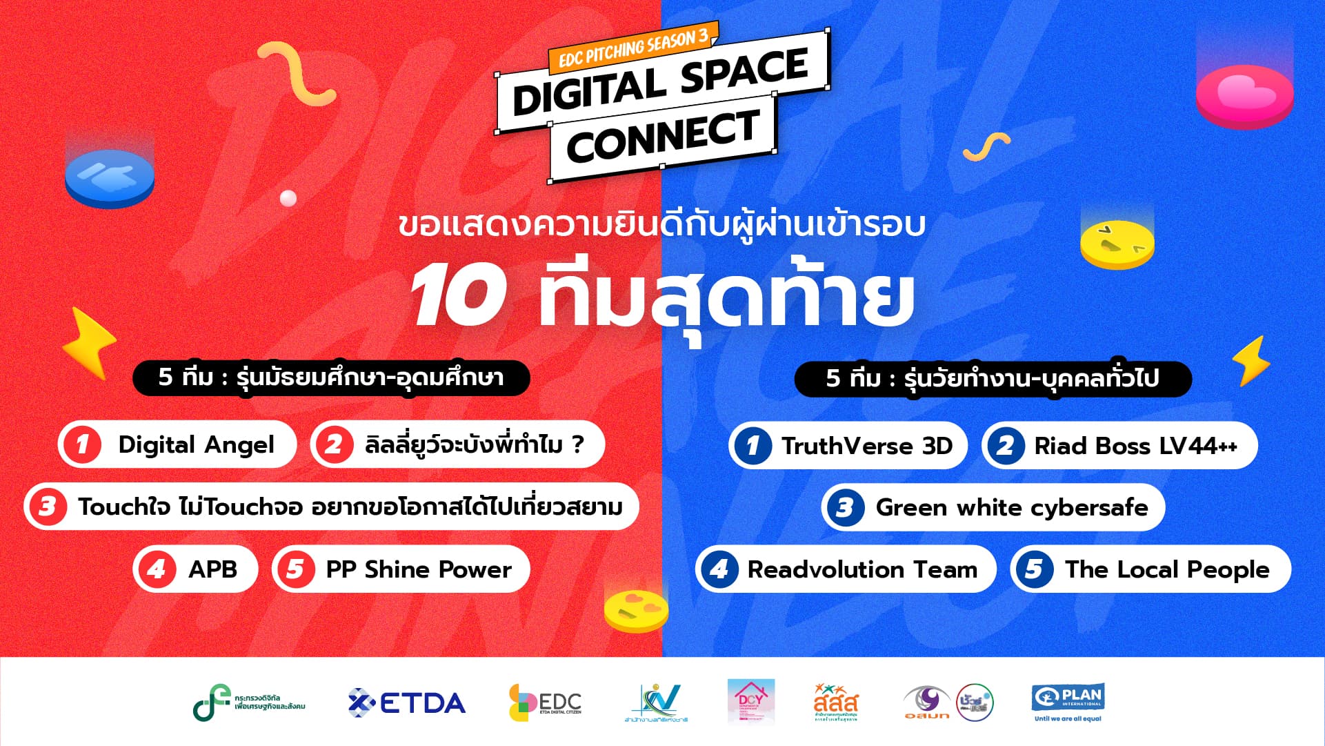 ETDA เผยโฉม 10 สุดยอดทีม ร่วมชิงชัยประชันไอเดีย "Digital Space Connect"  บนเวที EDC Pitching Season 3 รอบไฟนอล 19 ส.ค. นี้